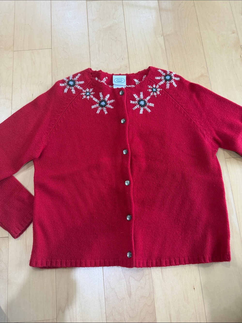 Laura Ashley wool red cardigan with embroidered detail size L VINTAGE